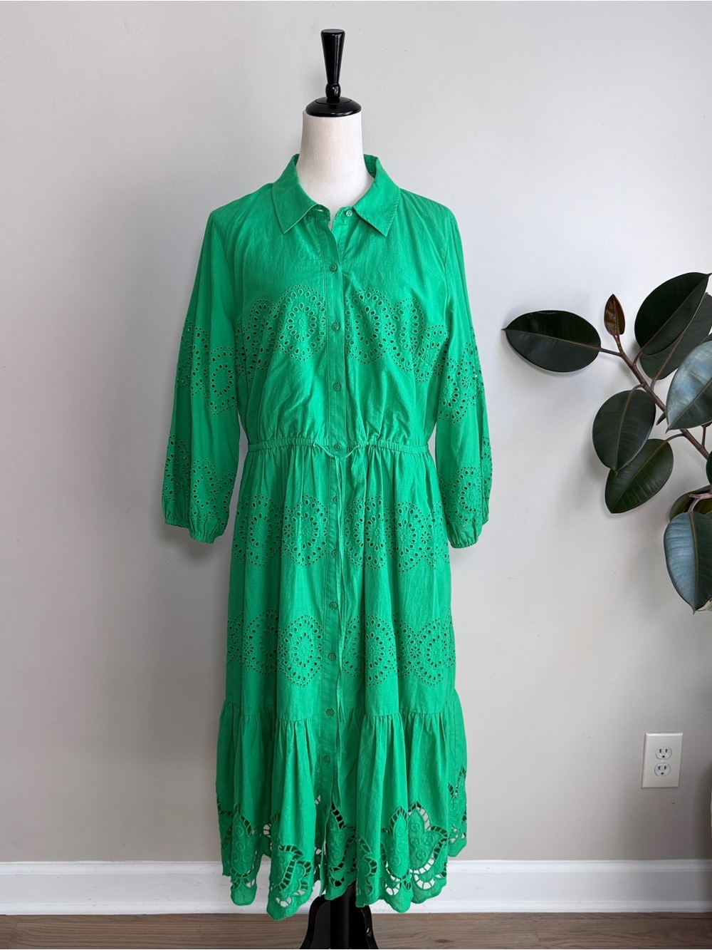 Talbots Eyelet Puff Sleeve Poplin Shirtdress 12 - Picture 3 of 10